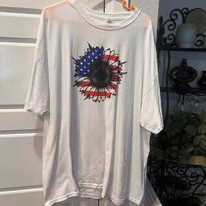 Jerzees Men's White Short Sleeve T-Shirt with American Flag-